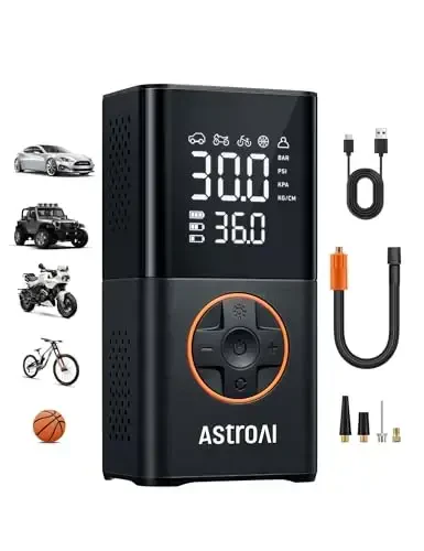 AstroAI L7 Tire Inflator Portativ Havo Kompressori Akussuz Velosiped Nasosi Raqamli Ikki Qiymatli Displeyli, 150 PSI Avtomobil Shinlari Nasosi LED Yoritishli Avtomobillar, Motosikllar, Velosipedlar, To'plar Uchun - 6