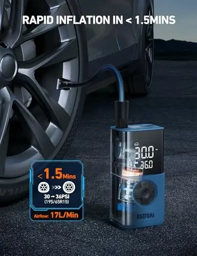 AstroAI L7S Tire Inflator Portable Air Compressor Cordless with Digital Pressure Gauge, 150 PSI LED Light Bike Air Pump with Fast Inflation & Auto Shut-Off for Car Tires,Motorcycles,Bikes,Balls,Blue - 4