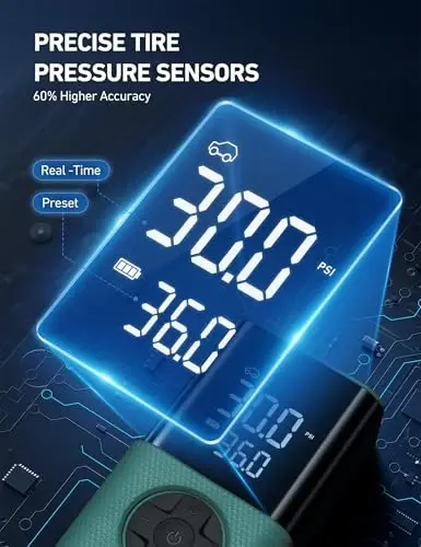 AstroAI L7S Tire Inflator Portable Air Compressor Cordless with Digital Pressure Gauge, 150 PSI LED Light Bike Air Pump with Fast Inflation & Auto Shut-Off for Car Tires,Motorcycles,Bikes,Balls,Green 