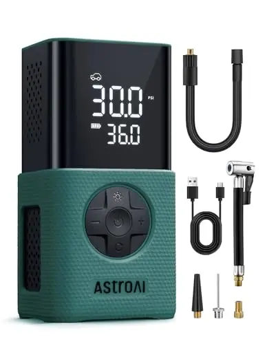 AstroAI L7S Tire Inflator Portable Air Compressor Cordless with Digital Pressure Gauge, 150 PSI LED Light Bike Air Pump with Fast Inflation & Auto Shut-Off for Car Tires,Motorcycles,Bikes,Balls,Green - 1