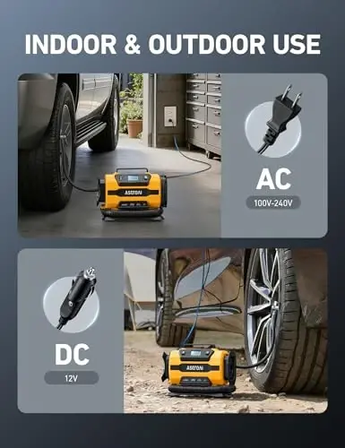 AstroAI Lastik Şişirici Taşınabilir Hava Kompresörü, 12V DC/120V AC Çift Güç | Çift Metal Motorlu Hızlı Şişiren Hava Pompası, Araba, SUV, Bisiklet Lastikleri ve Hava Yatakları için 150PSI Dijital Gösterge, Kompakt - 3
