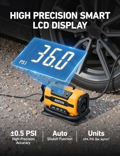 AstroAI Lastik Şişirici Taşınabilir Hava Kompresörü, 12V DC/120V AC Çift Güç | Çift Metal Motorlu Hızlı Şişiren Hava Pompası, Araba, SUV, Bisiklet Lastikleri ve Hava Yatakları için 150PSI Dijital Gösterge, Kompakt - 6