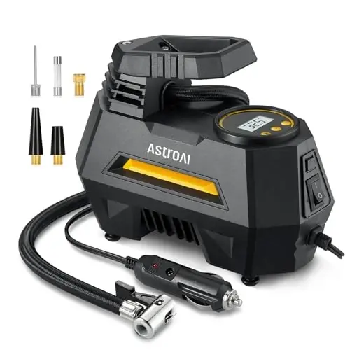 AstroAI AIRUN H1 Tire Inflator Portable Air Compressor,Fast Inflation Electric Air Pump for Car Tires-Car Accessory,9.8Ft Cord-12VDC-Powered Auto Shut-Off with Digital Pressure Gauge,LED Light,Yellow 