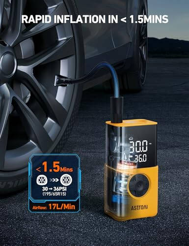 AstroAI Tire Inflator L7S Portable Air Compressor Cordless Bike Air Pump with Digital Dual Values Display, 150 PSI Car Tires Pump with LED Lights Air Pump for Auto, Motorcycles, Bikes, Balls - 4