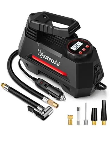AstroAI AIRUN H Tire Inflator Portable Air Compressor Air Pump for Car Tires - Car Accessories, 9.8Ft Cord-12V DC-Powered Auto Pump with Digital Pressure Gauge, LED Light for Bicycle, Balloons, Red - 1