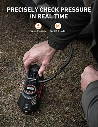 AstroAI AIRUN H Tire Inflator Portable Air Compressor Air Pump for Car Tires - Car Accessories, 9.8Ft Cord-12V DC-Powered Auto Pump with Digital Pressure Gauge, LED Light for Bicycle, Balloons, Red - 4