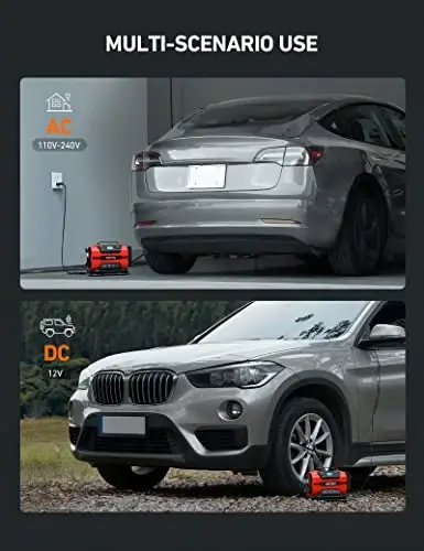 AstroAI Tire Inflator Portable Air Compressor Pump 150PSI 12V DC/110V AC with Dual Metal Motors&LED Light, Automotive Car Accessories&Two Modes for Car, Bicycle Tires and Air Mattresses, Red - ASTROAI (1)