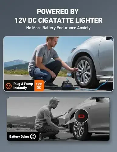 AstroAI Tire Inflator Portable Air Compressor Air Pump for Car Tires-Car Accessories, 9.8Ft Cord-12V DC-Powered Auto Pump with Digital Pressure Gauge, Emergency LED Light for Bicycle, Balloons, Blue - 6