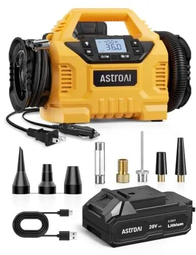 AstroAI MC3 Tire Inflator Portable Air Compressor, 3 Power Sources: Cordless/110V AC/12V DC, 160PSI Fast Inflation Air Pump with Dual Motors, Auto Shut-off for Cars,SUVs, Air Mattress Inflator/Deflator - AstroAI
