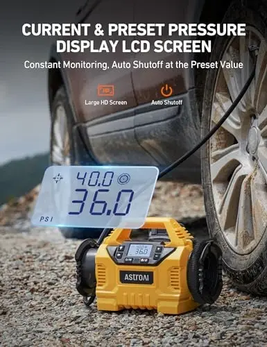 AstroAI MC3 Tire Inflator Portable Air Compressor, 3 Power Sources: Cordless/110V AC/12V DC, 160PSI Fast Inflation Air Pump with Dual Motors, Auto Shut-off for Cars,SUVs, Air Mattress Inflator/Deflator - 4