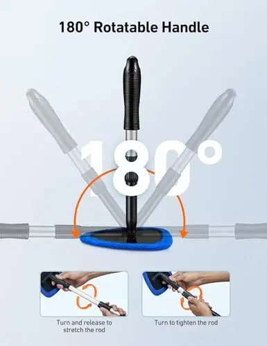 AstroAI Windshield Cleaner Tool, Car Interior Detailing Cleaning Kit with Extendable Handle and 4 Upgraded High-Density Reusable Microfiber Pads, Auto Glass Wiper Brush Kit for Cars, Blue, 15.9in-21in - 1