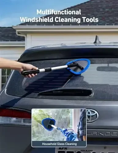 AstroAI Windshield Cleaner Tool, Car Interior Detailing Cleaning Kit with Extendable Handle and 4 Upgraded High-Density Reusable Microfiber Pads, Auto Glass Wiper Brush Kit for Cars, Blue, 15.9in-21in - AstroAI (1)