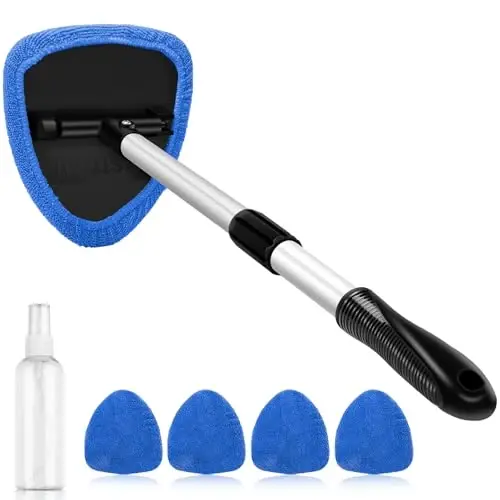 AstroAI Windshield Cleaner Tool, Car Interior Detailing Cleaning Kit with Extendable Handle and 4 Upgraded High-Density Reusable Microfiber Pads, Auto Glass Wiper Brush Kit for Cars, Blue, 15.9in-21in - 4