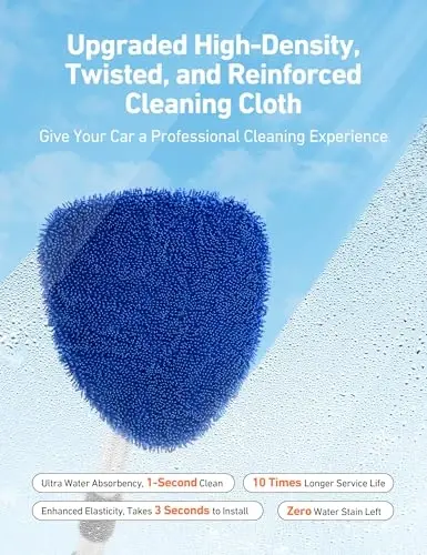 AstroAI Windshield Cleaner Tool, Car Interior Detailing Cleaning Kit with Extendable Handle and 4 Upgraded High-Density Reusable Microfiber Pads, Auto Glass Wiper Brush Kit for Cars, Blue, 15.9in-21in - 6