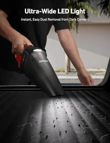 AstroAI портативный автомобильный пылесос беспроводной с аксессуарами, портативный пылесос с питанием 12 В постоянного тока, светодиодная подсветка, щетка, удлиненная всасывающая трубка, шланг, мини-портативный для автомобиля, дома, офиса и шерсти домашних животных, красный - 5
