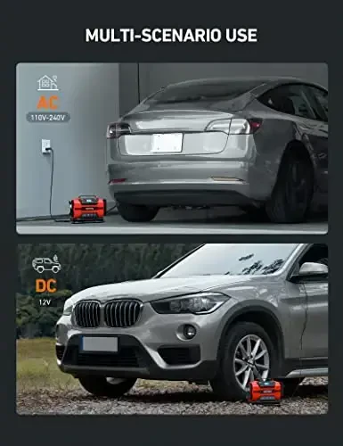 AstroAI Портативный воздушный компрессор для накачки шин 150PSI 12V DC/110V AC с двумя металлическими моторами и светодиодной подсветкой, автомобильные аксессуары и два режима для автомобилей, велосипедных шин и надувных матрасов, красный - 2