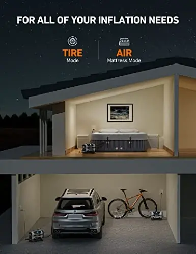 AstroAI Shinalar uchun portativ havo kompressori nasosi 150PSI 12V DC/110V AC ikkita metall motorli va LED chiroqli, avtomobil aksessuarlari va avtomobil, velosiped shinalari va havo to'shaklari uchun ikkita rejim, kulrang. - 5