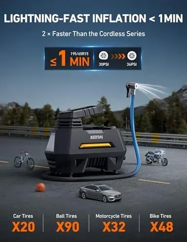 AstroAI Shinalarni Shishiruvchi Ko'chma Havoni Kompressor Shinalar Havoni Pompası Avtomobil Shinalari Uchun - Avtomobil Aksessuarlari, Raqamli Bosim O'lchagichli 12V DC Avto Pompa, Velosiped, Sharlar Uchun Favqulodda LED Chiroqi, Sariq - 4