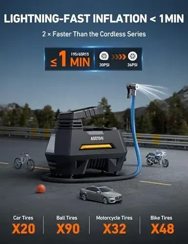 AstroAI Shinalarni Shishiruvchi Ko'chma Havoni Kompressor Shinalar Havoni Pompası Avtomobil Shinalari Uchun - Avtomobil Aksessuarlari, Raqamli Bosim O'lchagichli 12V DC Avto Pompa, Velosiped, Sharlar Uchun Favqulodda LED Chiroqi, Sariq - 4