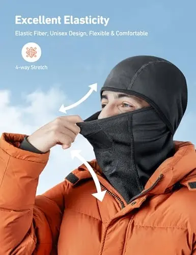 AstroAI Ski Mask Windproof Balaclava for Cold Weather, Winter Face Mask Breathable Stretchable for Skiing, Snowboarding, Black - ASTROAI