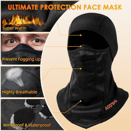 AstroAI Ski Mask Windproof Balaclava for Cold Weather, Winter Face Mask Breathable Stretchable for Skiing, Snowboarding, Black - 4