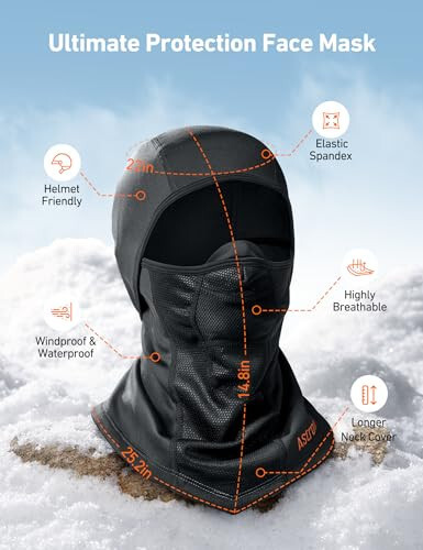 AstroAI Ski Mask Windproof Balaclava for Cold Weather, Winter Face Mask Breathable Stretchable for Skiing, Snowboarding, Black - 6