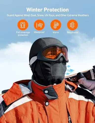 AstroAI Ski Mask Windproof Balaclava for Cold Weather, Winter Face Mask Breathable Stretchable for Skiing, Snowboarding, Black - 4