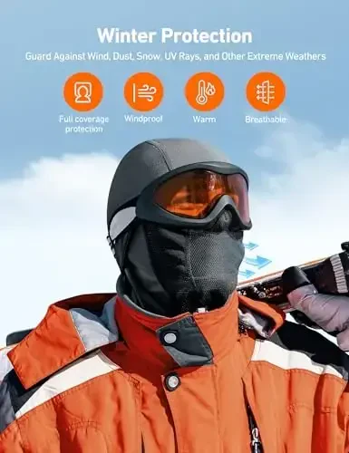 AstroAI Ski Mask Windproof Balaclava for Cold Weather, Winter Face Mask Breathable Stretchable for Skiing, Snowboarding, Gray - 2