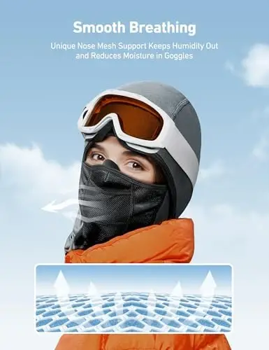 AstroAI Ski Mask Windproof Balaclava for Cold Weather, Winter Face Mask Breathable Stretchable for Skiing, Snowboarding, Gray - 5