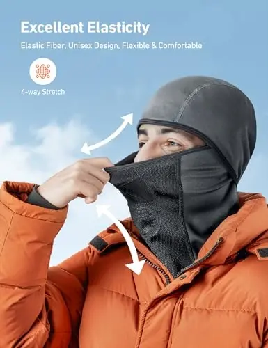 AstroAI Ski Mask Windproof Balaclava for Cold Weather, Winter Face Mask Breathable Stretchable for Skiing, Snowboarding, Gray (Pack of 2) - 3