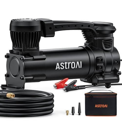 AstroAI T3 Heavy-Duty Air Compressor 12V Portable Offroad Air Compressor with 1.97CFM, 120PSI Tire Pump with Alligator Clips, LED Light for Pickups, Trucks, SUVs, RVs Cars for Up to 33 Inch Tires - 1