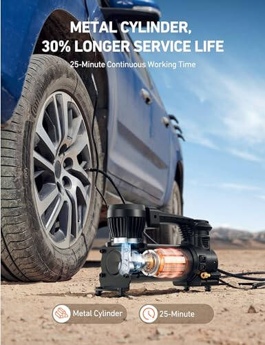AstroAI T3 Heavy-Duty havo kompressori 12V portativ off-road havo kompressori 1.97CFM, 120PSI shinalari nasosi, timsoh qisqichlari, LED chiroq bilan pikaplar, yuk mashinalari, SUVlar, karvonlar, avtomobillar uchun 33 dyuymgacha bo'lgan shinalar uchun. - 2