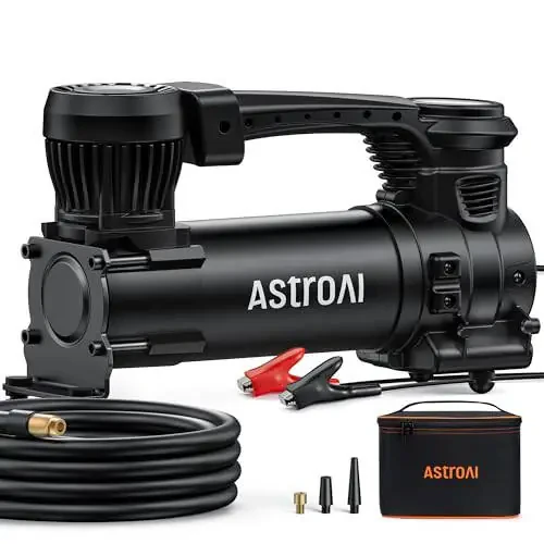 AstroAI T3 Heavy-Duty havo kompressori 12V portativ off-road havo kompressori 1.97CFM, 120PSI shinalari nasosi, timsoh qisqichlari, LED chiroq bilan pikaplar, yuk mashinalari, SUVlar, karvonlar, avtomobillar uchun 33 dyuymgacha bo'lgan shinalar uchun. - 1