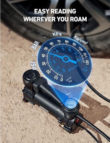 AstroAI T3 Heavy-Duty Air Compressor 12V Portable Offroad Air Compressor with 1.97CFM, 120PSI Tire Pump with Alligator Clips, LED Light for Pickups,Trucks, SUVs, RVs Cars for Up to 33 Inch Tires - 5