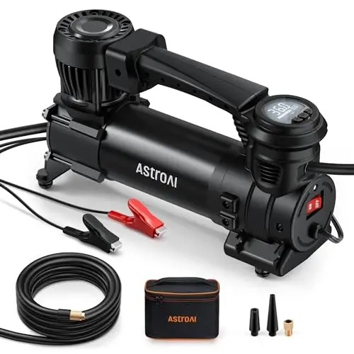 AstroAI T4 Heavy-Duty Air Compressor Truck Tire Inflator with 1.97CFM Auto Shutoff 12V, 120PSI Digital Screen with Alligator Clips, LED Light for Pickup, Truck, SUV RV for Up to 33 Inch Tires 