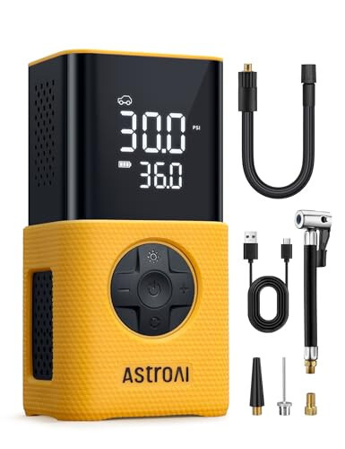 AstroAI Tire Inflator L7S Portable Air Compressor Cordless Bike Pump with Digital Dual Values Display, 150 PSI Car Tires Pump with LED Lights Air Pump for Cars, Motorcycles, Bikes, Balls - 1
