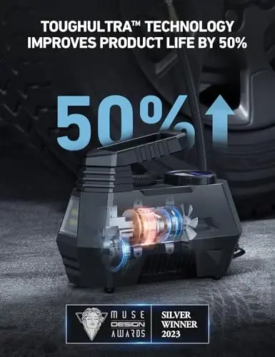 AstroAI Tire Inflator Portable Air Compressor Tire Air Pump for Car Tires - Car Accessories, 12V DC Auto Pump with Digital Pressure Gauge, Emergency LED Light for Bicycle, Balloons, Blue - 5