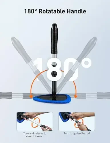 AstroAI Windshield Cleaner, 4 ta qayta ishlatiladigan va yuviladigan mikrofiber yostiqchali va cho‘ziluvchan tutqichli avto oynani tozalash vositasi bilan ichki avtomobil oynasini tozalash vositasi, ko‘k - AstroAI