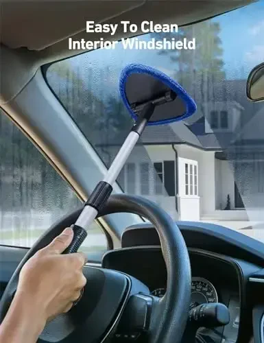 AstroAI Windshield Cleaner, 4 ta qayta ishlatiladigan va yuviladigan mikrofiber yostiqchali va cho‘ziluvchan tutqichli avto oynani tozalash vositasi bilan ichki avtomobil oynasini tozalash vositasi, ko‘k - 3