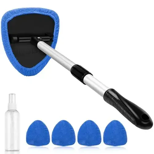 AstroAI Windshield Cleaner, 4 ta qayta ishlatiladigan va yuviladigan mikrofiber yostiqchali va cho‘ziluvchan tutqichli avto oynani tozalash vositasi bilan ichki avtomobil oynasini tozalash vositasi, ko‘k - 4