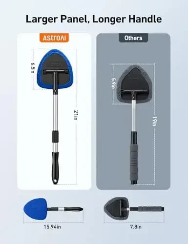 AstroAI Windshield Cleaner, 4 ta qayta ishlatiladigan va yuviladigan mikrofiber yostiqchali va cho‘ziluvchan tutqichli avto oynani tozalash vositasi bilan ichki avtomobil oynasini tozalash vositasi, ko‘k - 5