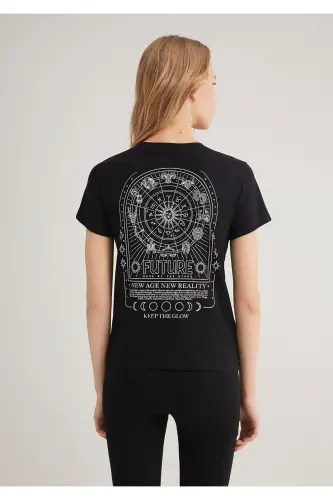Astrology Print Black T-Shirt Semi Slim Fit / Half - 6