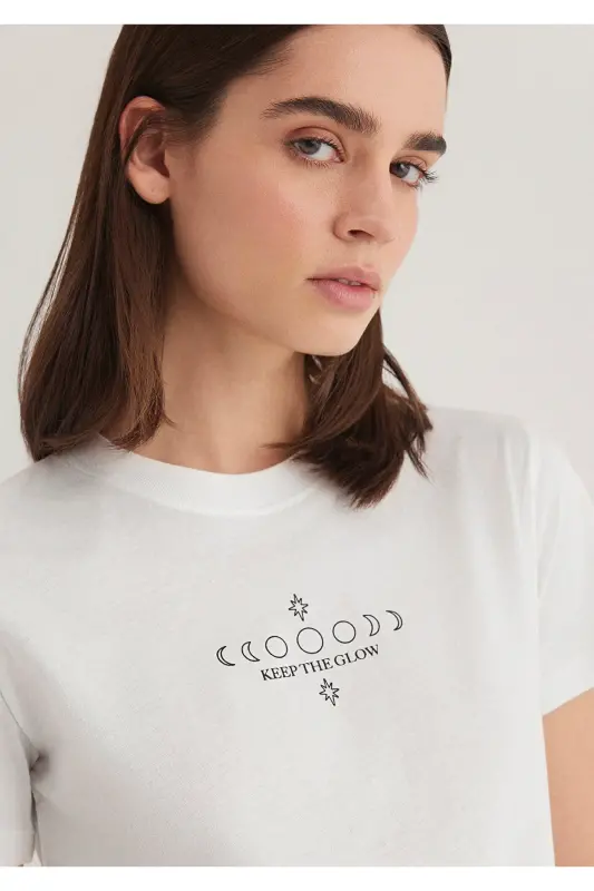 Astrology Print Ecru T-Shirt Semi Slim Fit - 1