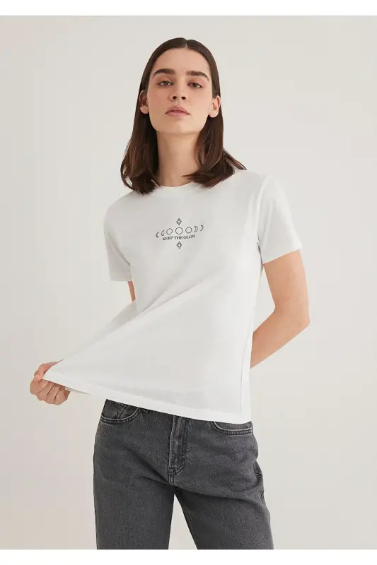 Astrology Print Ecru T-Shirt Semi Slim Fit - 3
