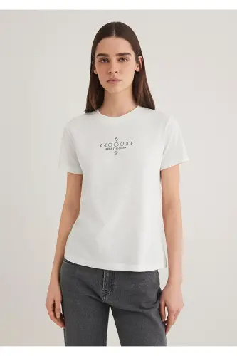 Astrology Print Ecru T-Shirt Semi Slim Fit - 5