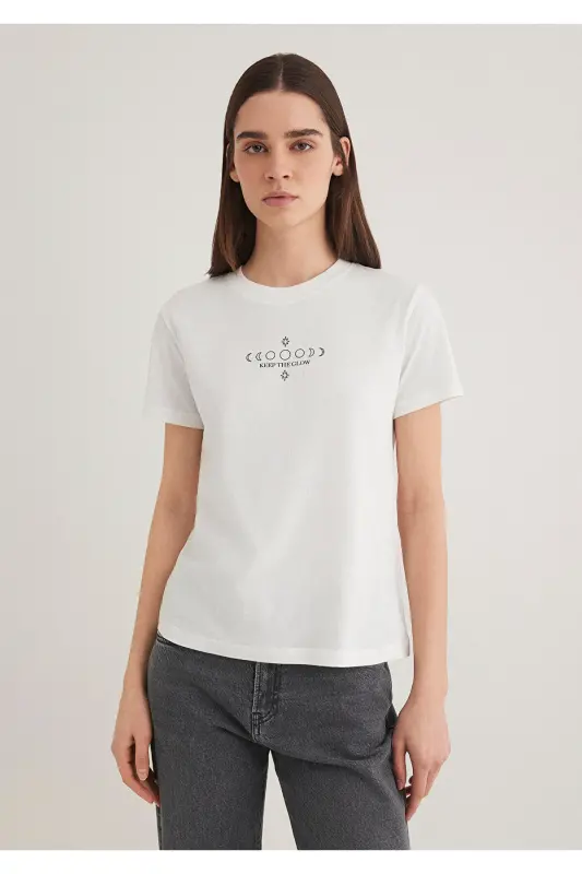 Astrology Print Ecru T-Shirt Semi Slim Fit - 5