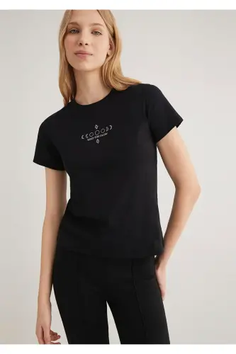 Astroloji Baskılı Siyah Tişört Semi Slim Fit / Yarı Dar Kesim 1612947-900 - Siyah-900 - 1