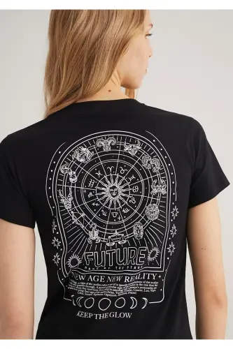 Astroloji Baskılı Siyah Tişört Semi Slim Fit / Yarı Dar Kesim 1612947-900 - Siyah-900 - 4