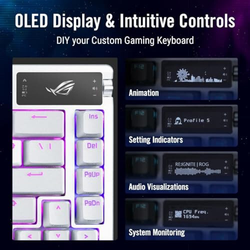 ASUS ROG Azoth 75% Wireless DIY Custom Gaming Keyboard, OLED Display, Three-Layer Dampening, Hot-Swappable ROG NX Snow Switches & Keyboard Stabilizers, PBT Keycaps, RGB-White - 9