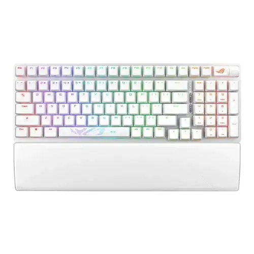 ASUS ROG Strix Scope II 96 Wireless Mechanical Gaming Keyboard – 96% Full-Size, Tri-Mode Connectivity, Hot Swappable Pre-lubed ROG NX Storm Clicky Switches, PBT Keycaps, RGB, PC/Mac Support - White 